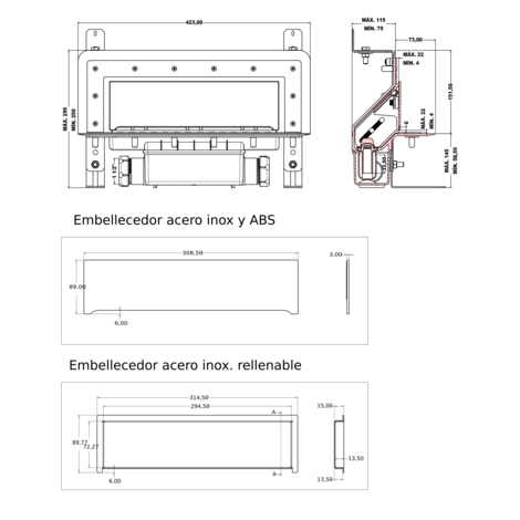 Sumidero vertical de pared. Sifón 30 mm. Salida lateral orientable 40/50M
