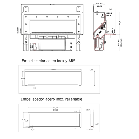 Sumidero vertical de pared. Sifón 50 mm. Salida lateral encolar 40H - 50M