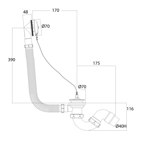 Desagüe bañera sifonico flexible, salida orientable PVC encolar Ø40