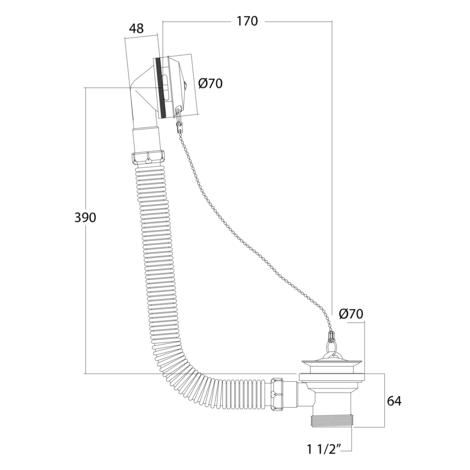 Desagüe bañera flexible, salida vertical NO SIFÓNICA.
