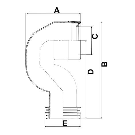 Manguito acodado ajustado interior