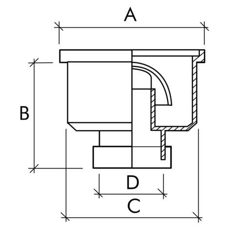 Sumidero sifónico, salida vertical, rejilla acero inoxidable.