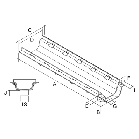 Canaleta altura reducida 64 mm salida vertical pretroquelada Ø50 M, ancho 130