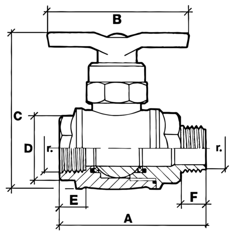 Válvula esfera hembra-macho roscar (PP)