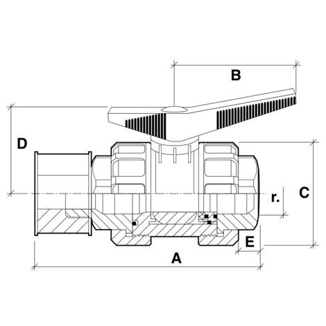 Valv. esfera rosca hembra-conexión bidón