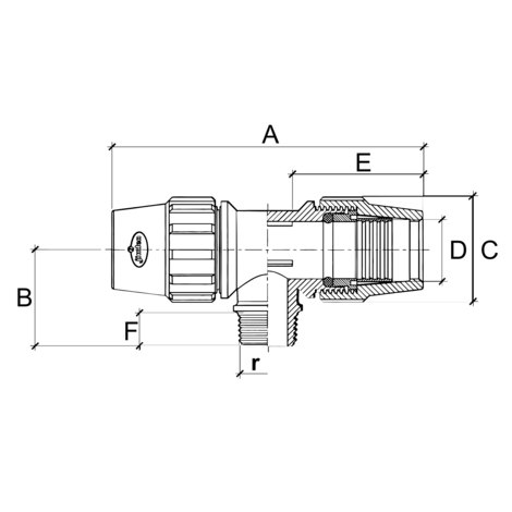 Derivación te rosca macho