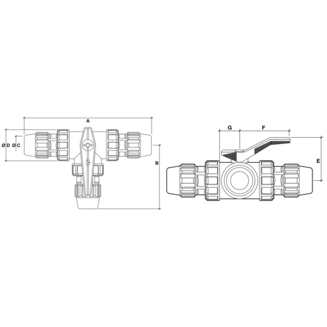 Válvula esfera 3 vías enlace pe