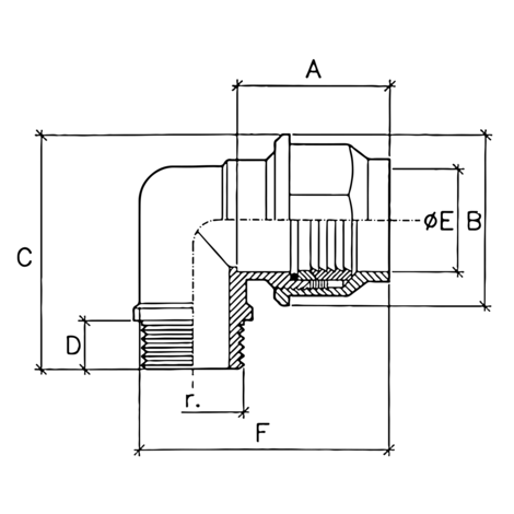 Codo 90° rosca macho
