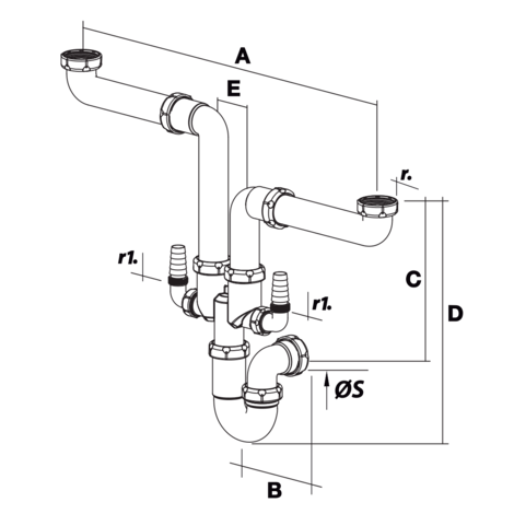 Sifón curvo ahorro espacio