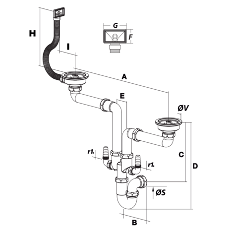 Colector sifónico curvo ahorro espacio