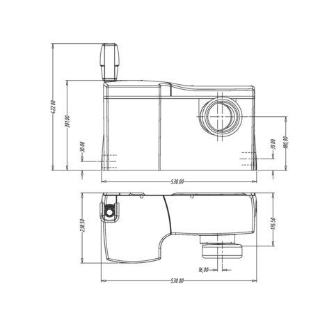 CICLON L Triturador sanitario con 1 toma WC y 2 tomas laterales (Ø40 mm)