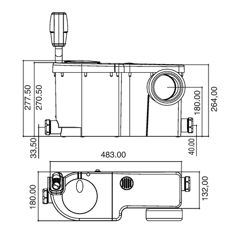 CICLON FIT3 Triturador sanitario con 1 toma WC y 2 tomas laterales (Ø40 mm)