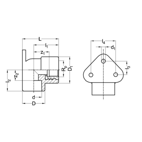 Codo placa 90° rosca hembra