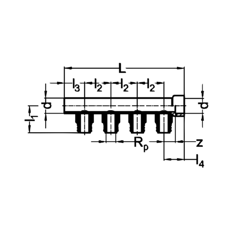 Colector distribuidor salidas rosca macho.