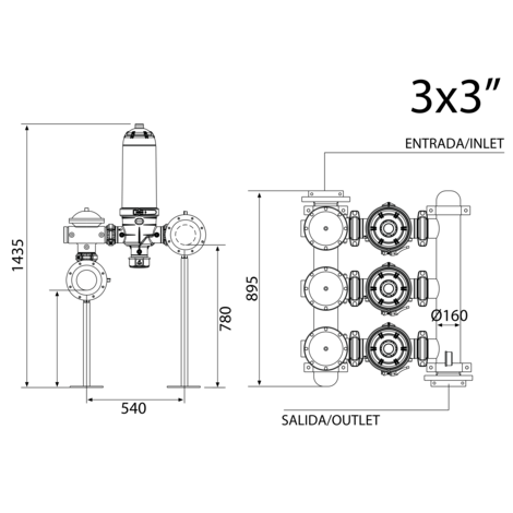 Batería filtrado automático 3 X 3“ -ANILLAS