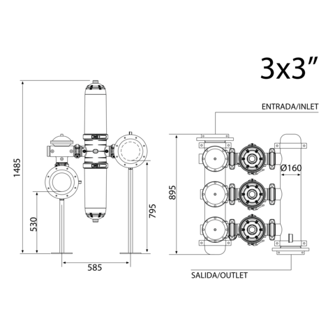 Batería filtrado automático doble cuerpo 3 X 3“ -ANILLAS