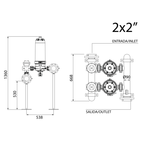 Batería de filtros retrolavado manual 2 x 2“