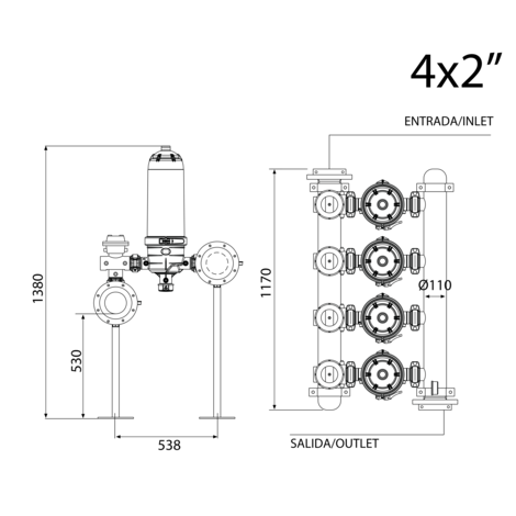 Batería de filtros retrolavado manual 4 x 2“