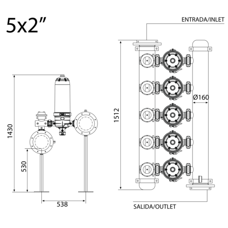 Batería de filtros retrolavado manual 5 x 2“