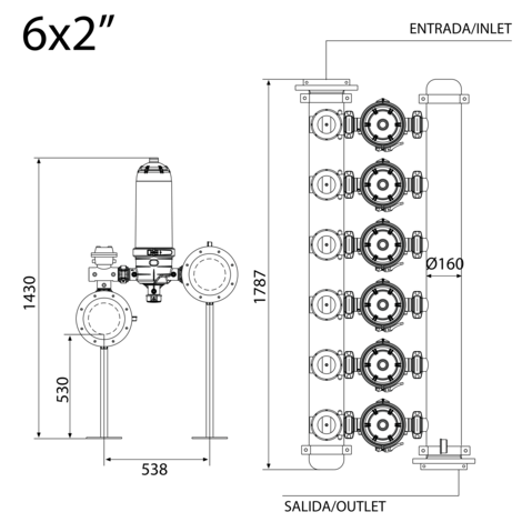 Batería de filtros retrolavado manual 6 x 2"