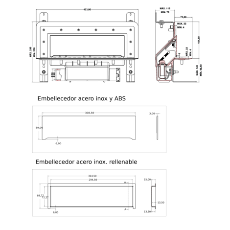 Sumidero vertical de pared. Sifón 30 mm. Salida lateral encolar 40H/50M y lámina impermeabilizante