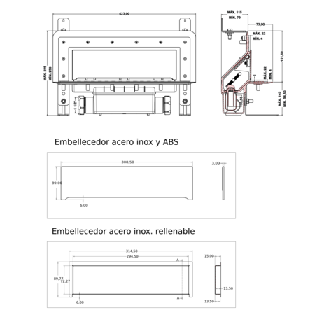 Sumidero vertical de pared. Sifón 30 mm. Salida lateral orientable 40/50M y lámina impermeabilizante