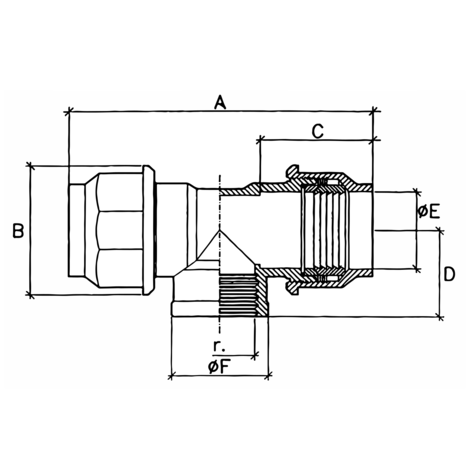 Derivación te rosca hembra