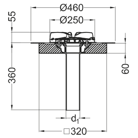 Sumidero con prensatelas para sistema sifónico de evacuación de cubiertas con conector 75 mm