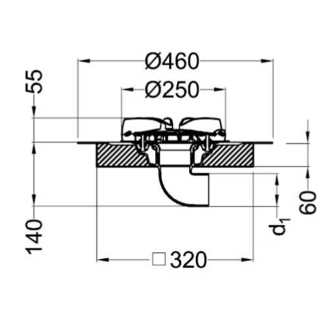 Sumidero para sistemas sifónicos de evacuación de cubiertas. Salida horizontal