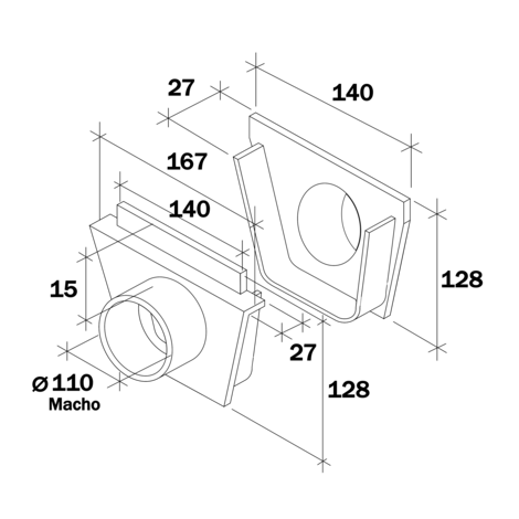 Conjunto salida/salida Ø110 M, ancho 130