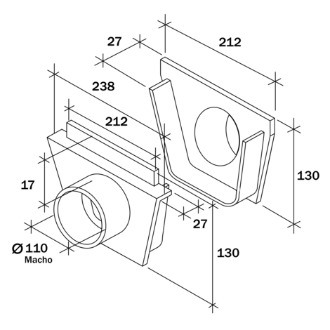 Conjunto salida/salida Ø110 M, ancho 200