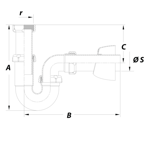 Sifón curvo con alargadera