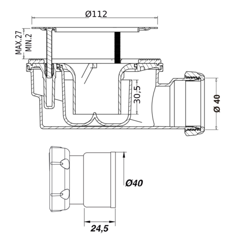 Válvula plato de ducha altura reducida sin capo.