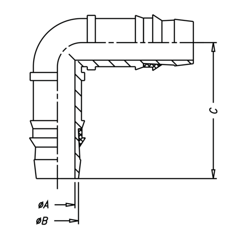 Codo 90° con anillo de seguridad