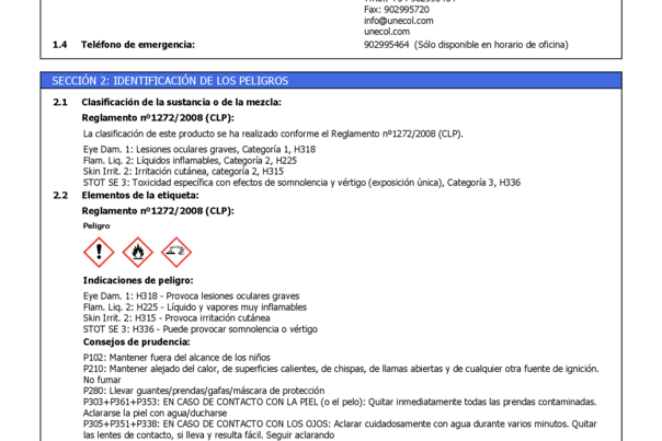 Ficha de datos de seguridad Limpiador PVC NEW AGE