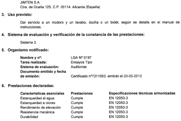 Declaración de Prestaciones EU-CE EB-705