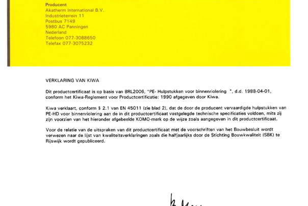 Certificado KOMO AKASISON The Netherlands