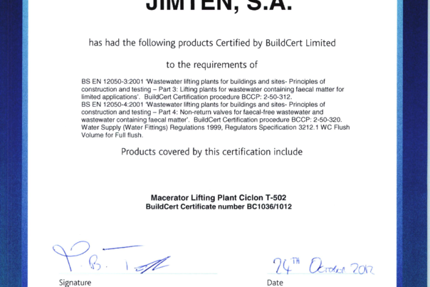 Certificado BUILDCERT Estación de bombeo CICLON LS EB-705