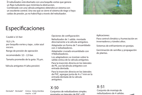 Información técnica nebulizadores X-50 y X-51