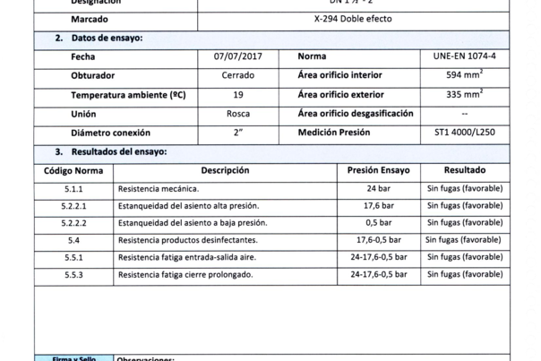 Certificado Ventosas X-294 y X-295