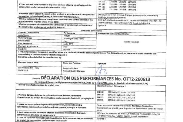 Declaración de Prestaciones (DoP) – Ottima Type 2 (OTT2‑260613)