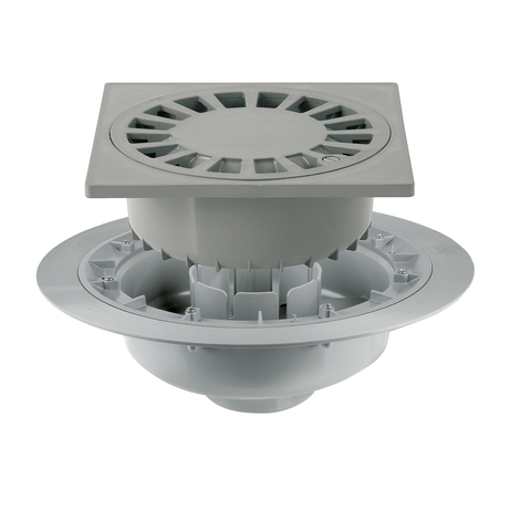 Caldereta sifónica autolimpiante con prensatelas y extensible, salida vertical