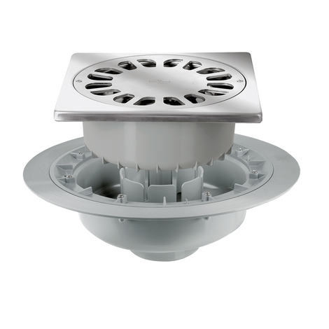 Caldereta sifónica autolimpiante con prensatelas y extensible, salida vertical