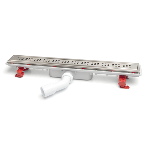 Canaleta Linnum con rejilla para plato de ducha de obra. Altura reducida. Sifón 30 mm. Ancho 50 mm. Salida orientable. Rejilla Classic. CERCO VISIBLE y lámina impermeabilizante