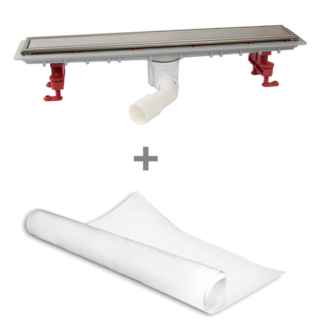 Canaleta Linnum para plato de ducha de obra. Salida orientable.Sifón 50 mm.  Ancho 70. Rejilla SOFT. CERCO VISIBLE y tela impermeabilizante