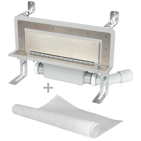 Sumidero vertical de pared. Sifón 50 mm. Salida lateral orientable 40/50M y lámina impermeabilizante