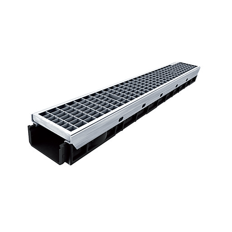 Canaleta reforzadacon protección de acero galvanizado con 1 rejilla enrejada de acero galvanizado. Altura 80, clase B-125