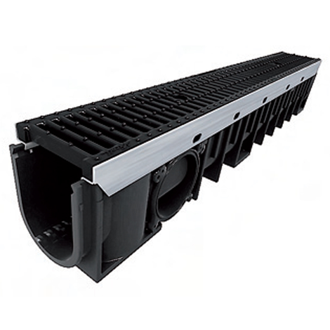 Canaleta reforzada con protección de acero galvanizado con 2 rejillas de fundición. Altura 170, clase D-400