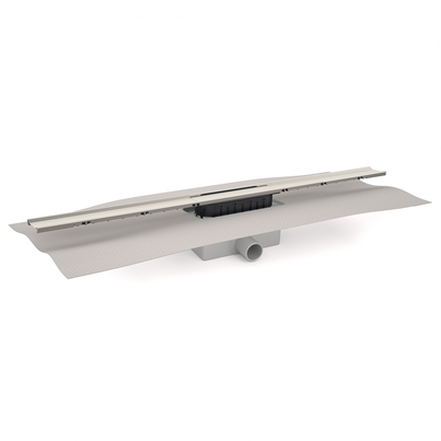 Canaleta Linnum de ancho 40 mm para plato de ducha de obra. Salida FRONTAL encolar 40H/50M. Sifón 50 mm. Con lámina geotextil fijada