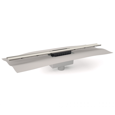 Canaleta Linnum de ancho 40 mm para plato de ducha de obra. Salida VERTICAL 40/50M. Sifón 50 mm. Con lámina geotextil fijada